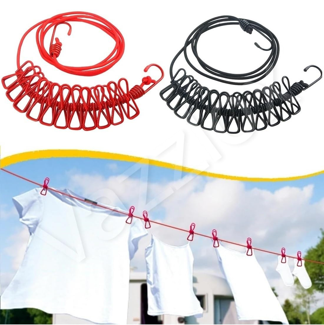 Portable Retractable Clothesline with 12 Clips – 9 Meter Elastic Clothes Drying Rope_000972