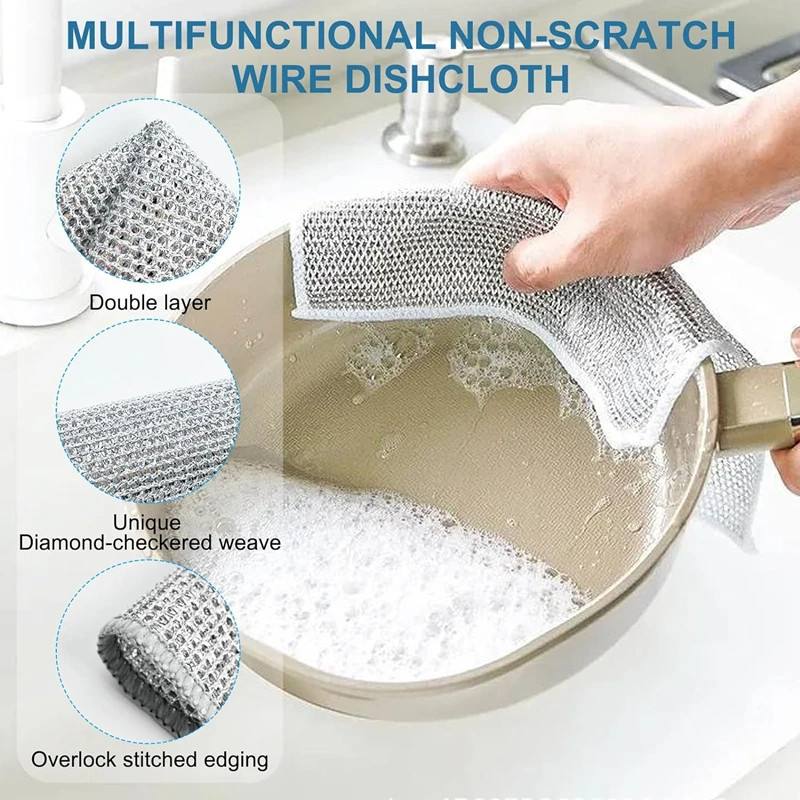 Double Layer Magic Dishwashing Towel Metal Steel Wire Cleaning Rag  (10pcs)_000751
