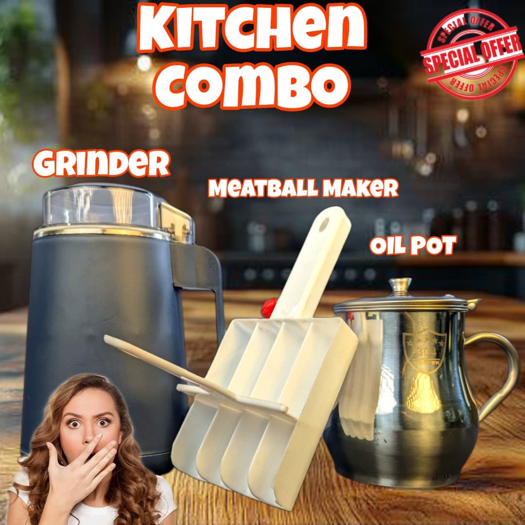3 In One Kitchen Combo Set, Electric Grain Mill Grinder ,Stainless Steel Oil Pot, Meatball Maker,best combo for kitchen