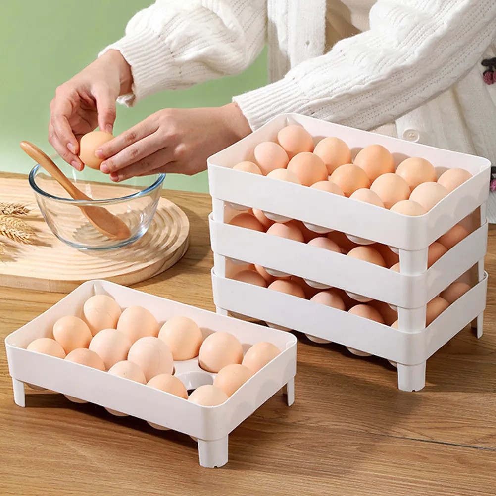 2 Layer Stackable Plastic Chicken Egg Tray Holder Fridge Storage Organizer for Refrigerator Egg Holder -0922